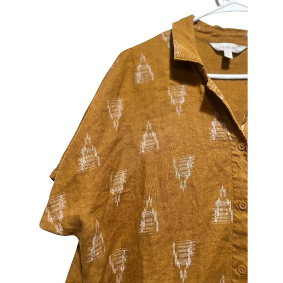 Garnet Hill 100% Linen Maxi Shirtdress Tunic Womens XL Mustard Sundress Tribal - Picture 13 of 15